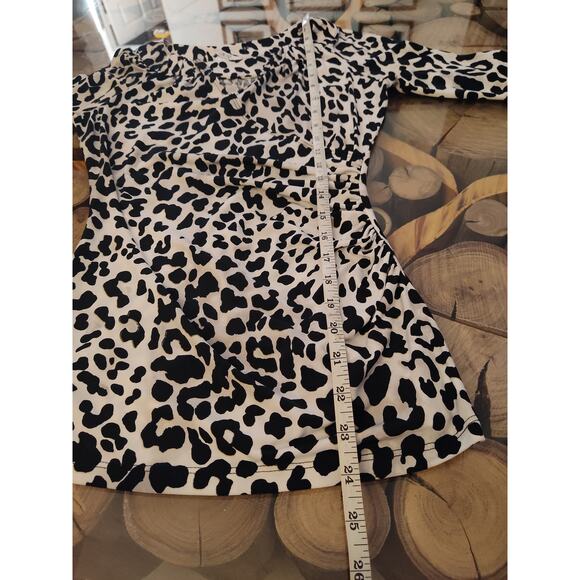 Cache 90s Y2K leopard print blouse rouched key hole 3/4 sleeve XS - Picture 8 of 10